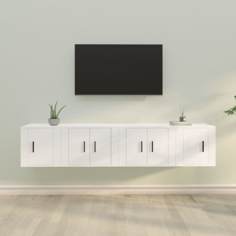 Vidaxl 4-dielna súprava TV skriniek biela spracované drevo